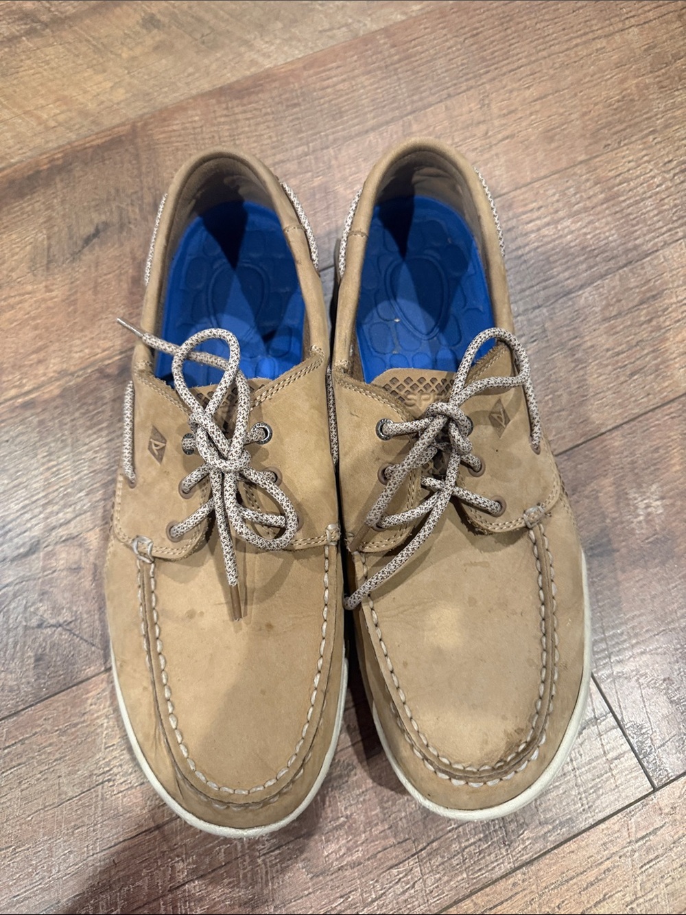 Sperry Tan Suede Boat Shoes with Blue Insole size 13